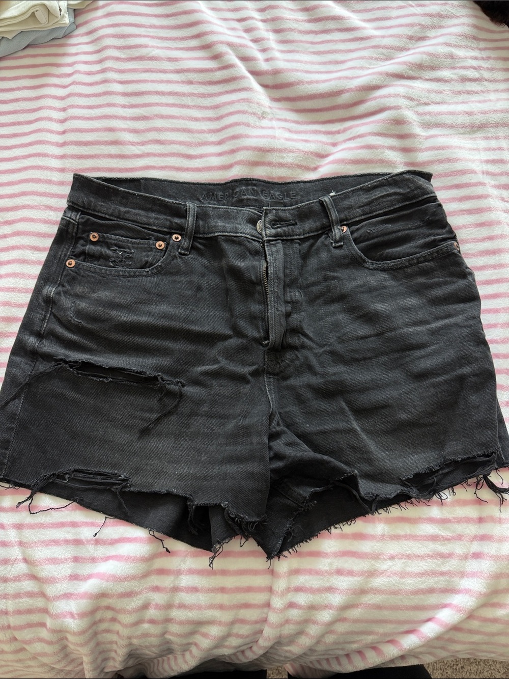 American Eagle Outfitters Black Distressed Denim Cutoff Shorts